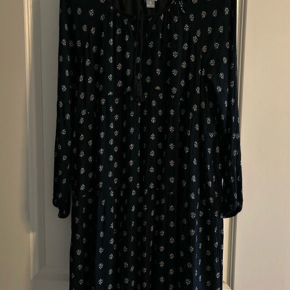 Old Navy long sleeve BOHO empire black print dress XL - Picture 3 of 15